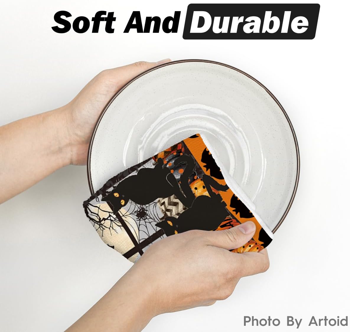 Black Halloween Kitchen Dish Towels – 2-Pack Ultra-Soft & Absorbent Tea Towels for Seasonal Kitchen Decor (18x26 Inches)