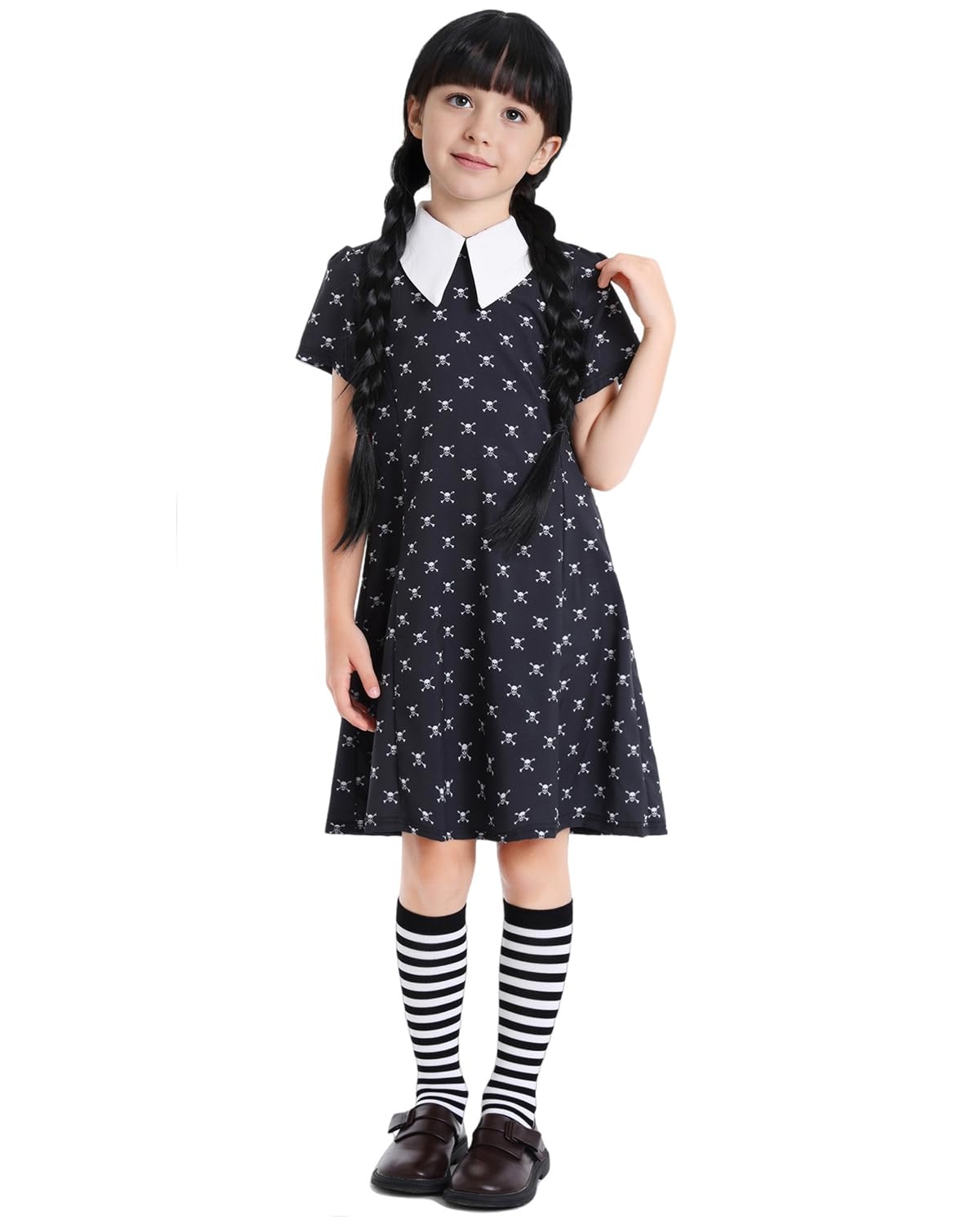 Girls Halloween Princess Costume Set – Cute Black Dress with Necklace, Hairpin, Socks & Stickers