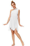Women’s White Halloween Costume Dress – One-Shoulder Jagged Hem Mini Outfit for Party & Cosplay 👻✨