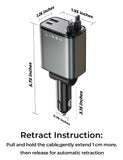 4-in-1 Retractable Car Charger 69W – Fast USB-C Car Charger with Dual Cables & 4 Ports for iPhone, Android & Travel