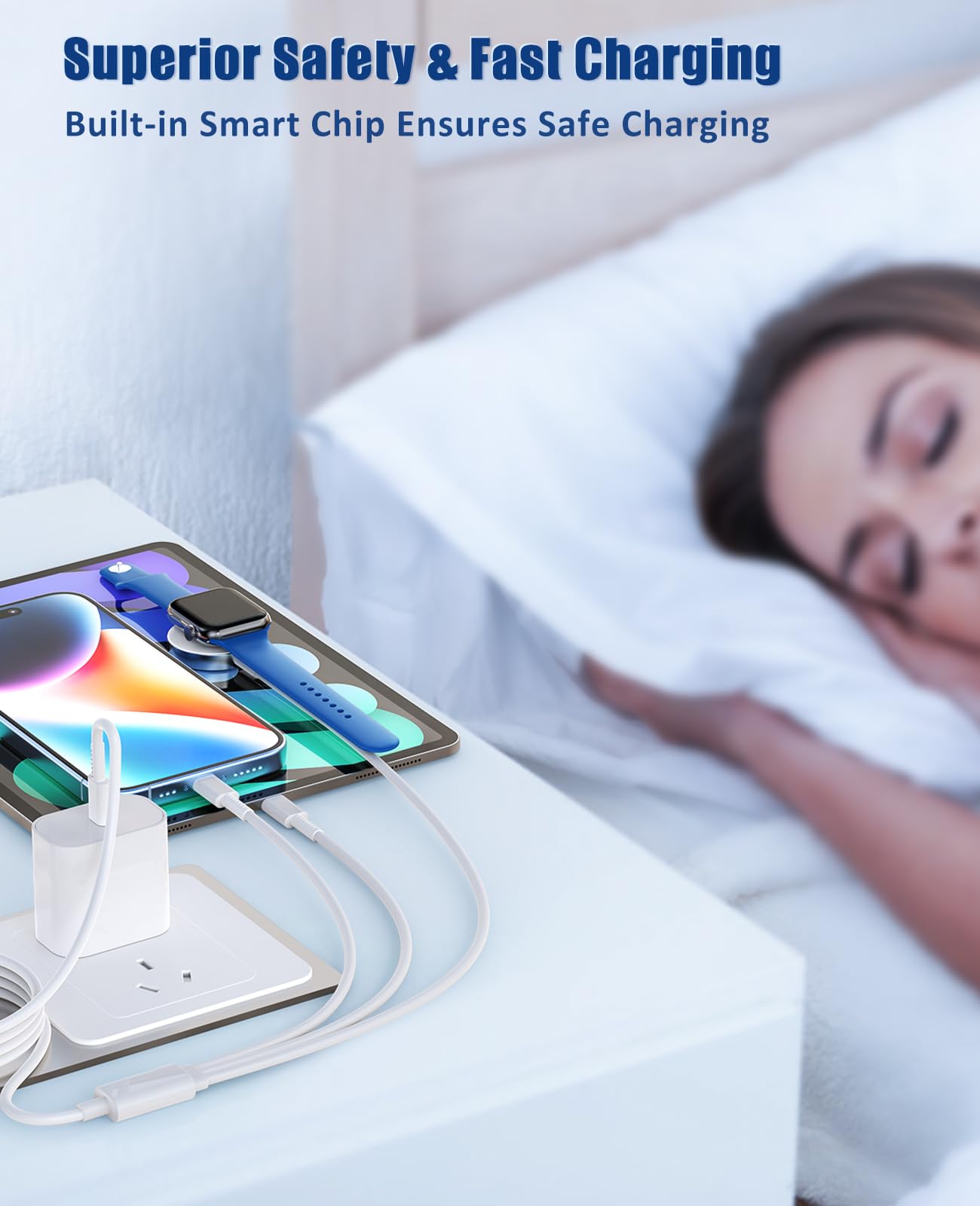 3-in-1 Apple Watch & iPhone Fast Charging Cable – Magnetic USB-C Travel Charger with 20W Adapter