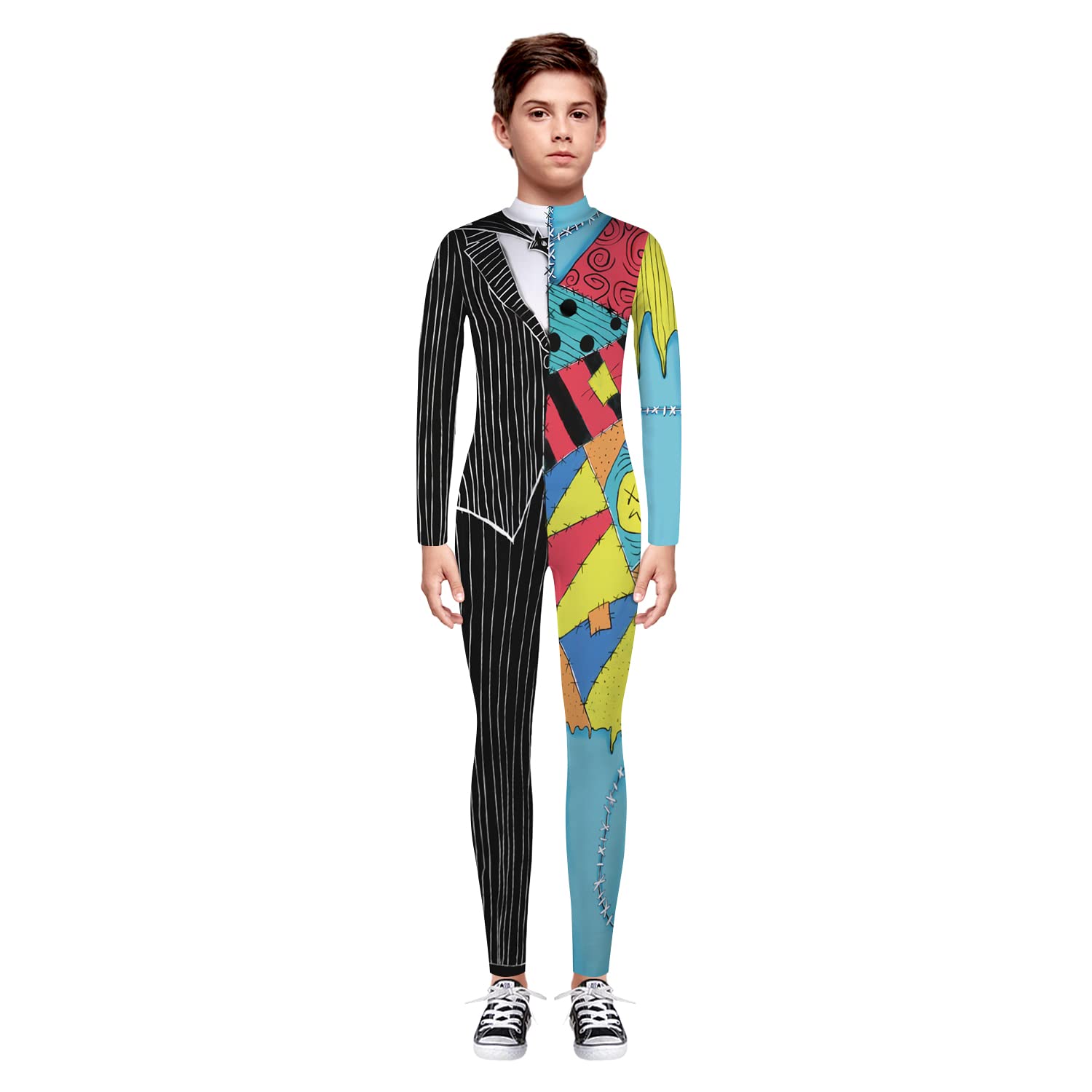 Kids Multicolor 3D Skeleton Bodysuit – Stretchy Halloween Jumpsuit for Boys & Girls 💀🌈