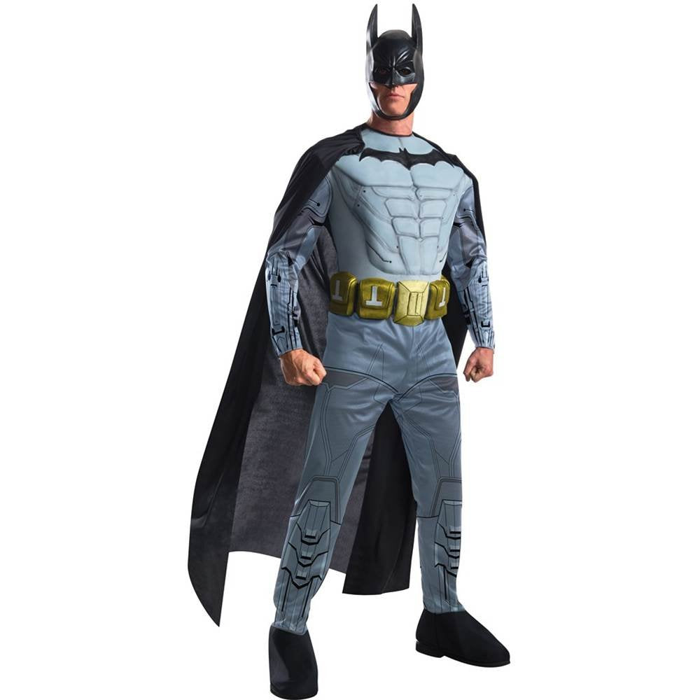 DC Arkham City Batman Deluxe Costume for Men – Official Licensed Padded Jumpsuit with Mask, Cape & Belt