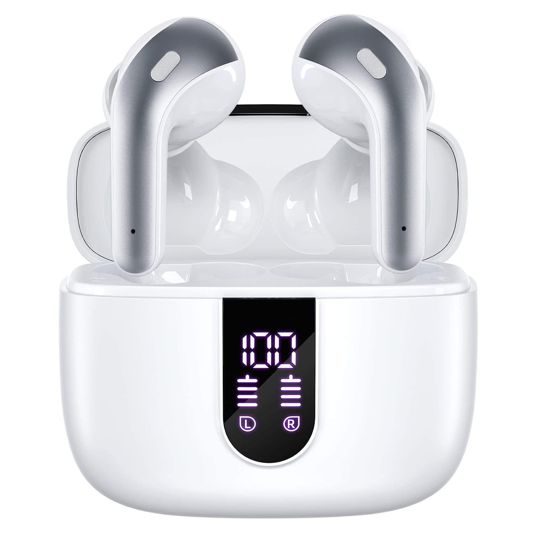 TAGRY X08 Wireless Bluetooth Earbuds with LED Power Display, Wireless Charging Case & 60H Playback – Waterproof Stereo Headphones White