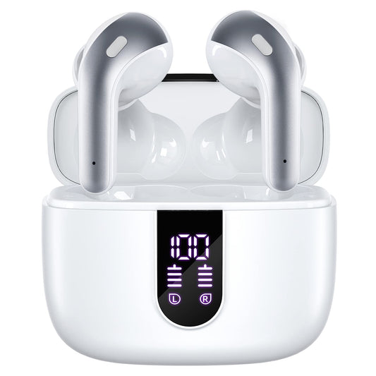 TAGRY X08 Wireless Bluetooth Earbuds with LED Power Display, Wireless Charging Case & 60H Playback – Waterproof Stereo Headphones White