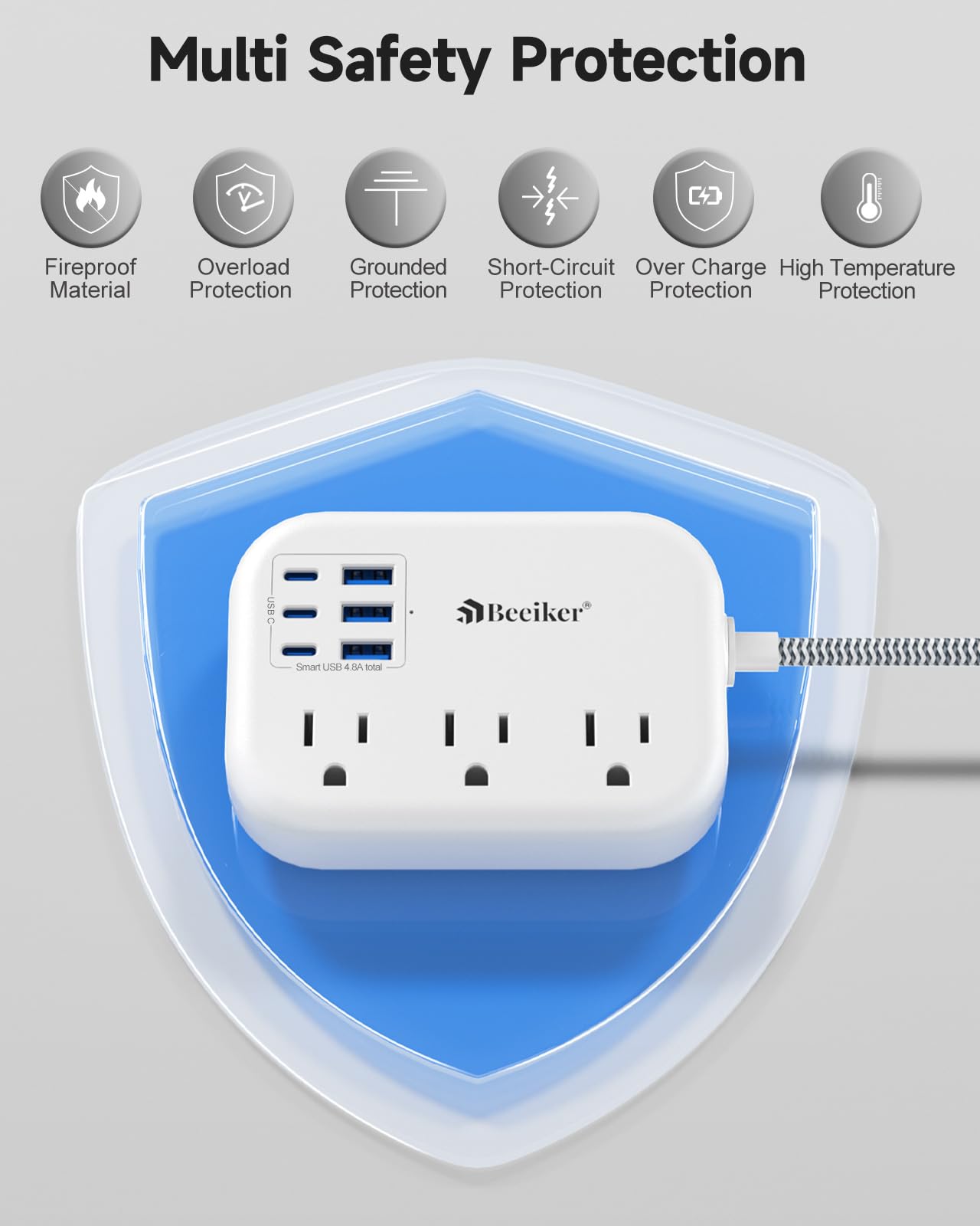 9-in-1 USB-C Travel Power Strip with 3 AC Outlets & 6 USB Ports Fast Charging Station