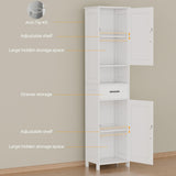 HOMHEDY 67" Tall Bathroom Storage Cabinet – Slim Floor Cabinet with Barn Doors, Drawer & Adjustable Shelves (White)
