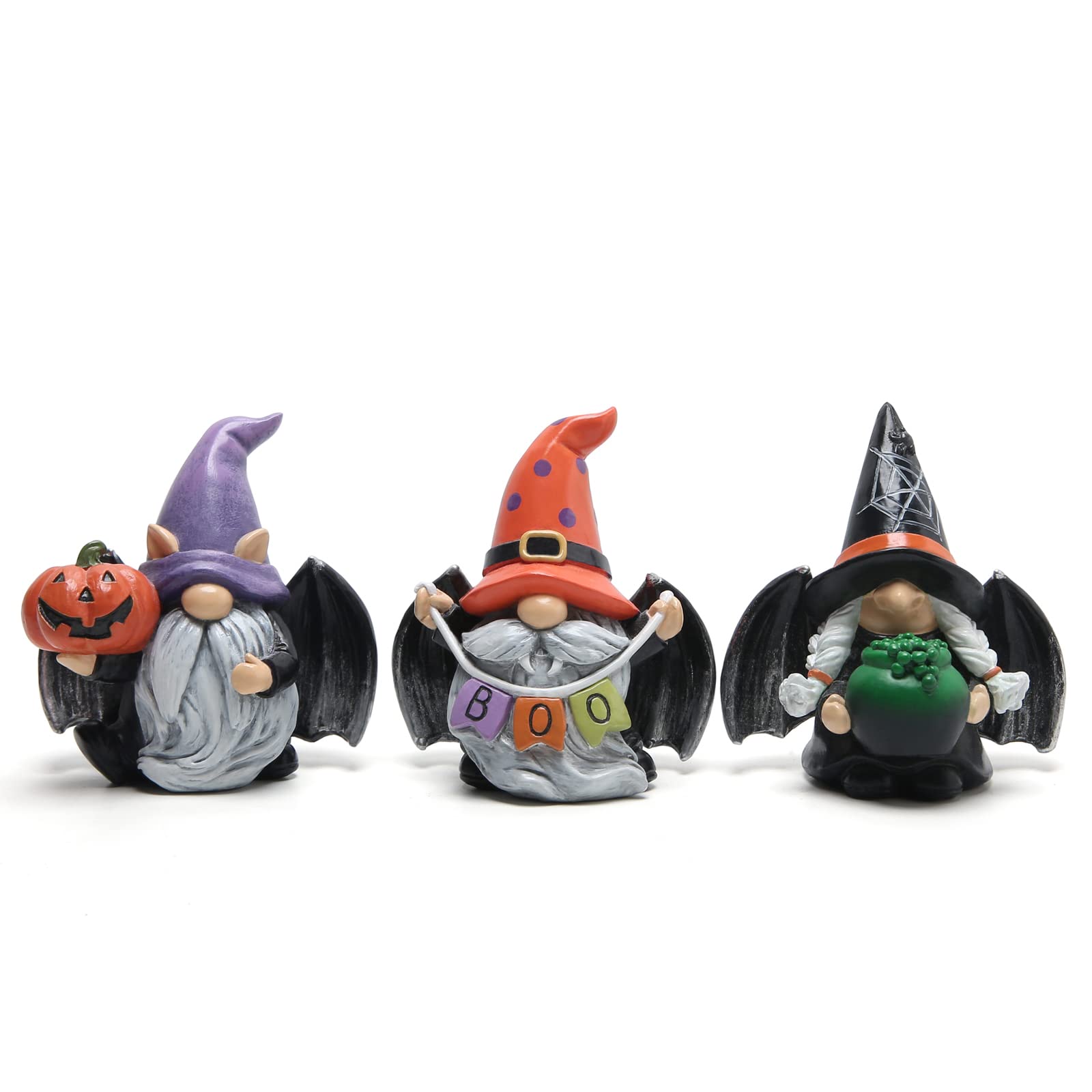 Black-Wing Halloween Gnomes – Handcrafted Resin Figures with Wings & Pumpkin Details for Festive Decor