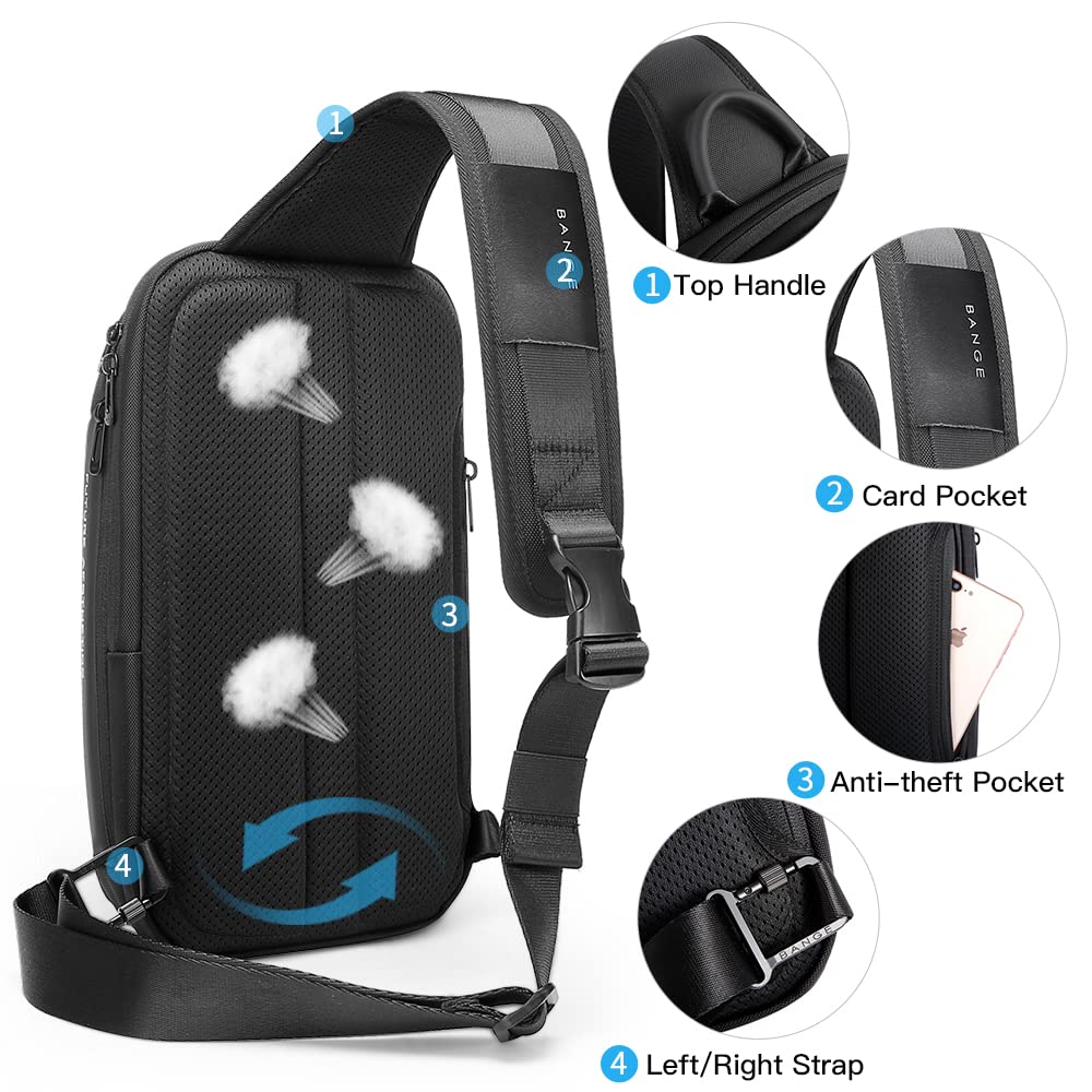 BANGE Waterproof Sling Bag for Men – Lightweight Crossbody Shoulder Backpack with Multi-Pocket Storage (Black)