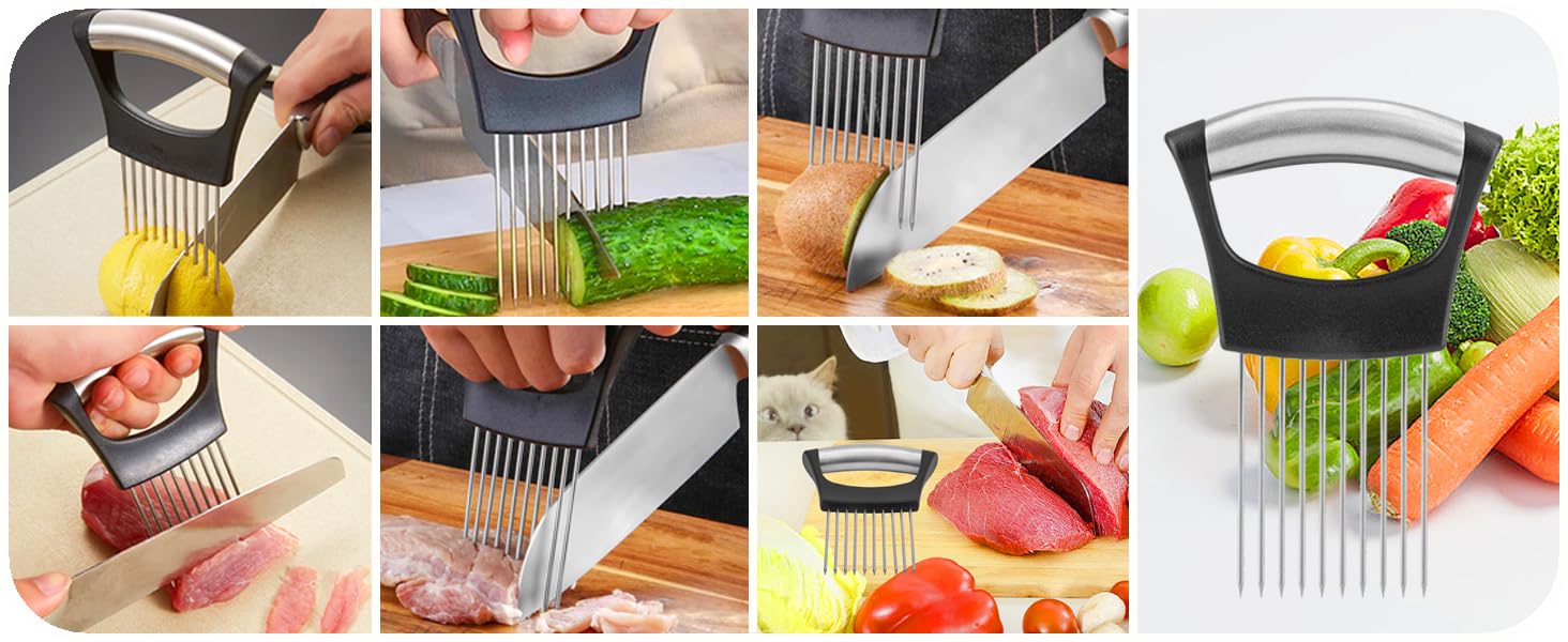 Ergonomic Stainless Steel Onion & Vegetable Holder Slicing Cutter Tool