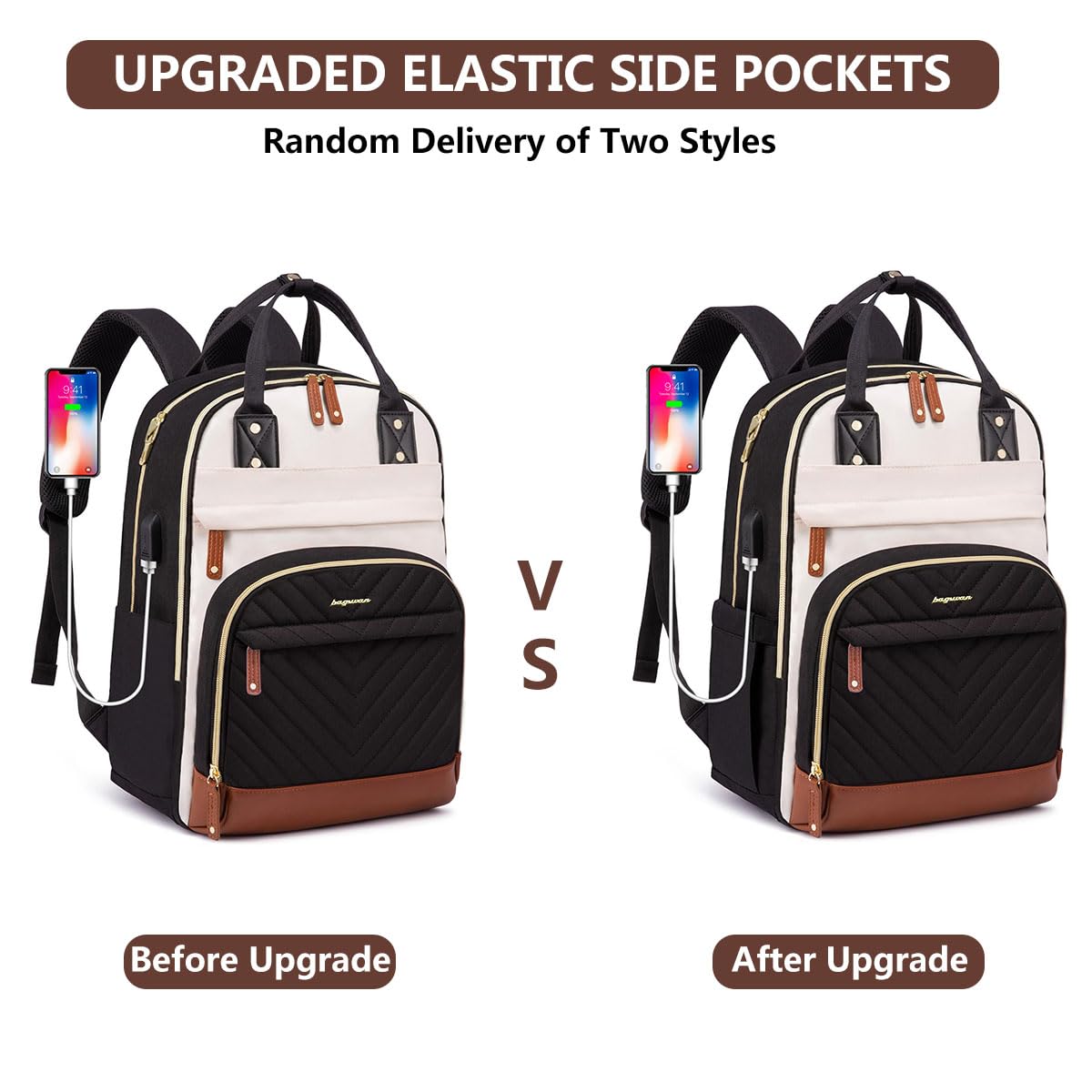 Women’s 15.6” Laptop Backpack with USB Charging Port – Large Waterproof Work & Travel Backpack with Anti-Theft Design (Beige/Black/Brown)