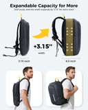 Men's Slim Expandable 15.6" Laptop Backpack - Durable Waterproof Business Travel & Work Bag with USB Charging Port