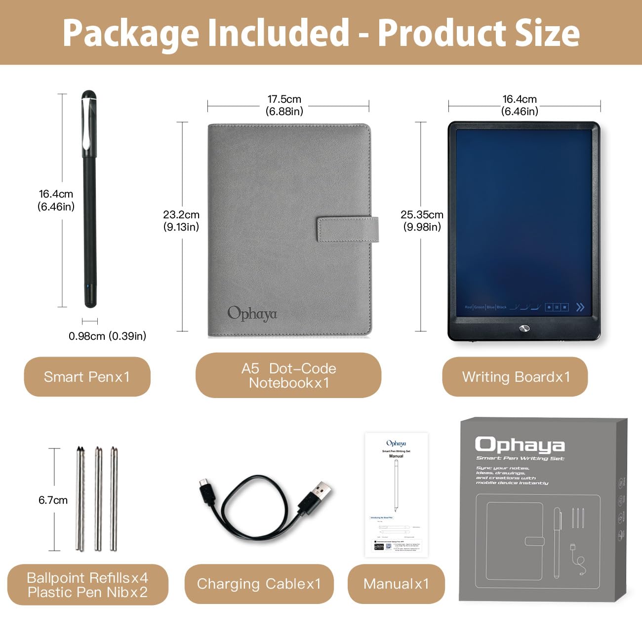 Ophaya Pro+ Smart Digital Pen & Notebook – Real-Time Sync, Searchable OCR & Audio Recording System (Black)
