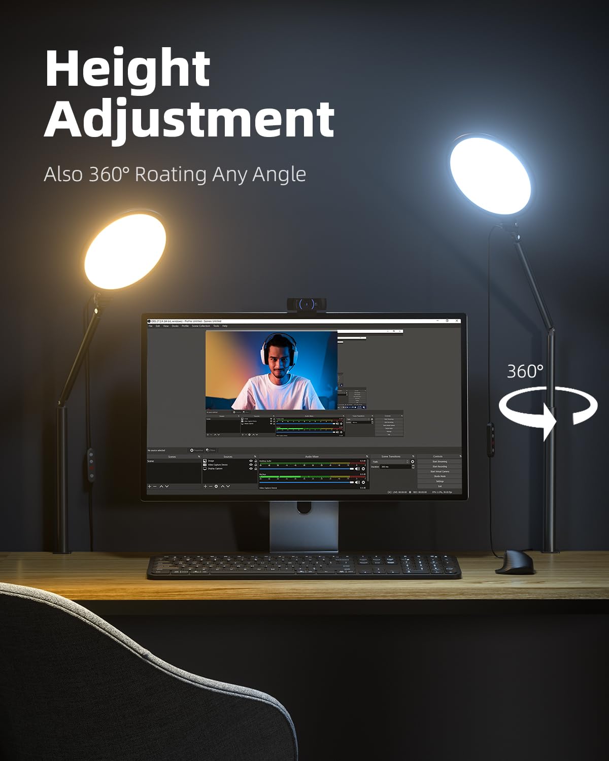 Weilisi 10.2" Desk Ring Light with C-Clamp Stand – 360° Rotating LED Lamp for Zoom, Podcast & Streaming