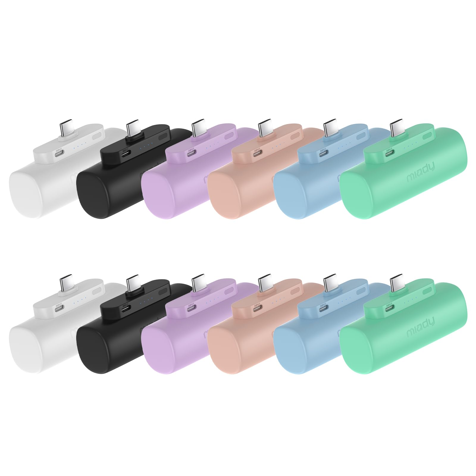 Miady 12 Pack Mini Portable Charger 5000mAh with Built-in USB-C Connector, Compact Plug-In Power Bank Fast Charging Battery Pack Set – Multi Color
