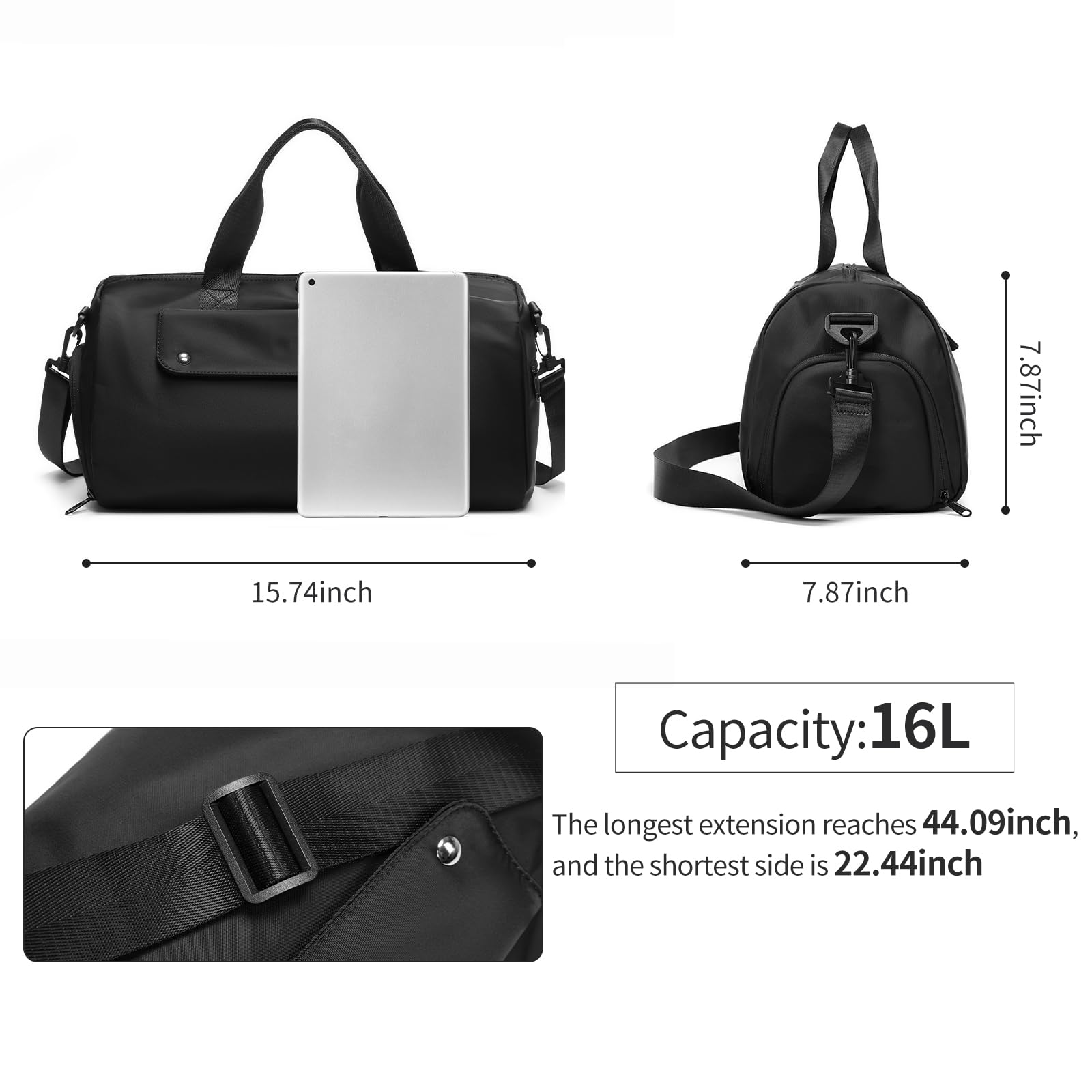 Reeyee Compact Cordura Gym & Travel Duffle Bag with Shoe Compartment and Trolley Sleeve – Black