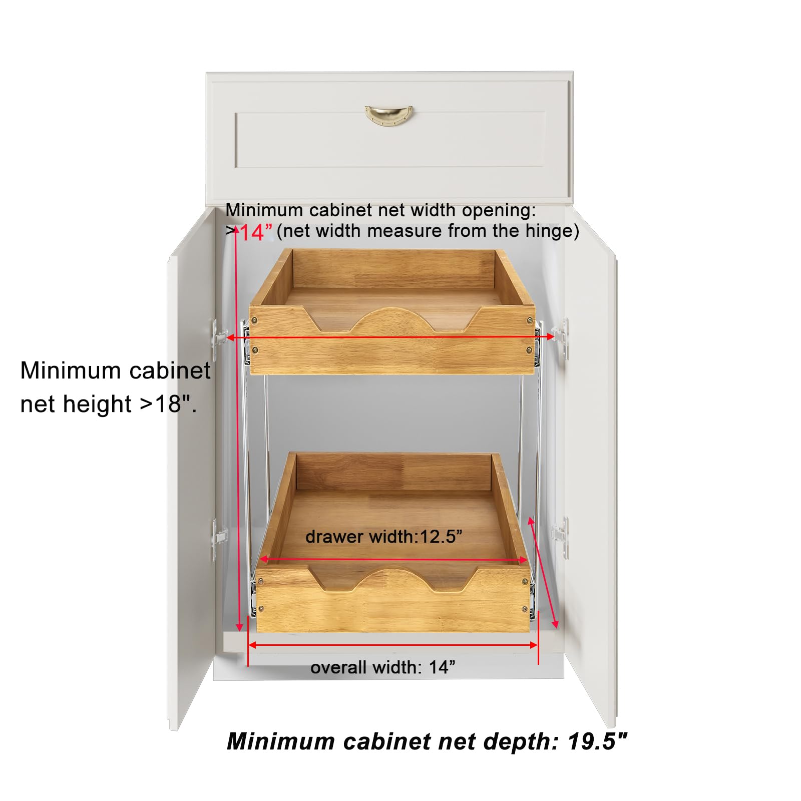 DINDON Oak Wood 2-Tier Pull-Out Cabinet Organizer – Dual-Level Slide-Out Storage Shelf for Kitchen Base Cabinets