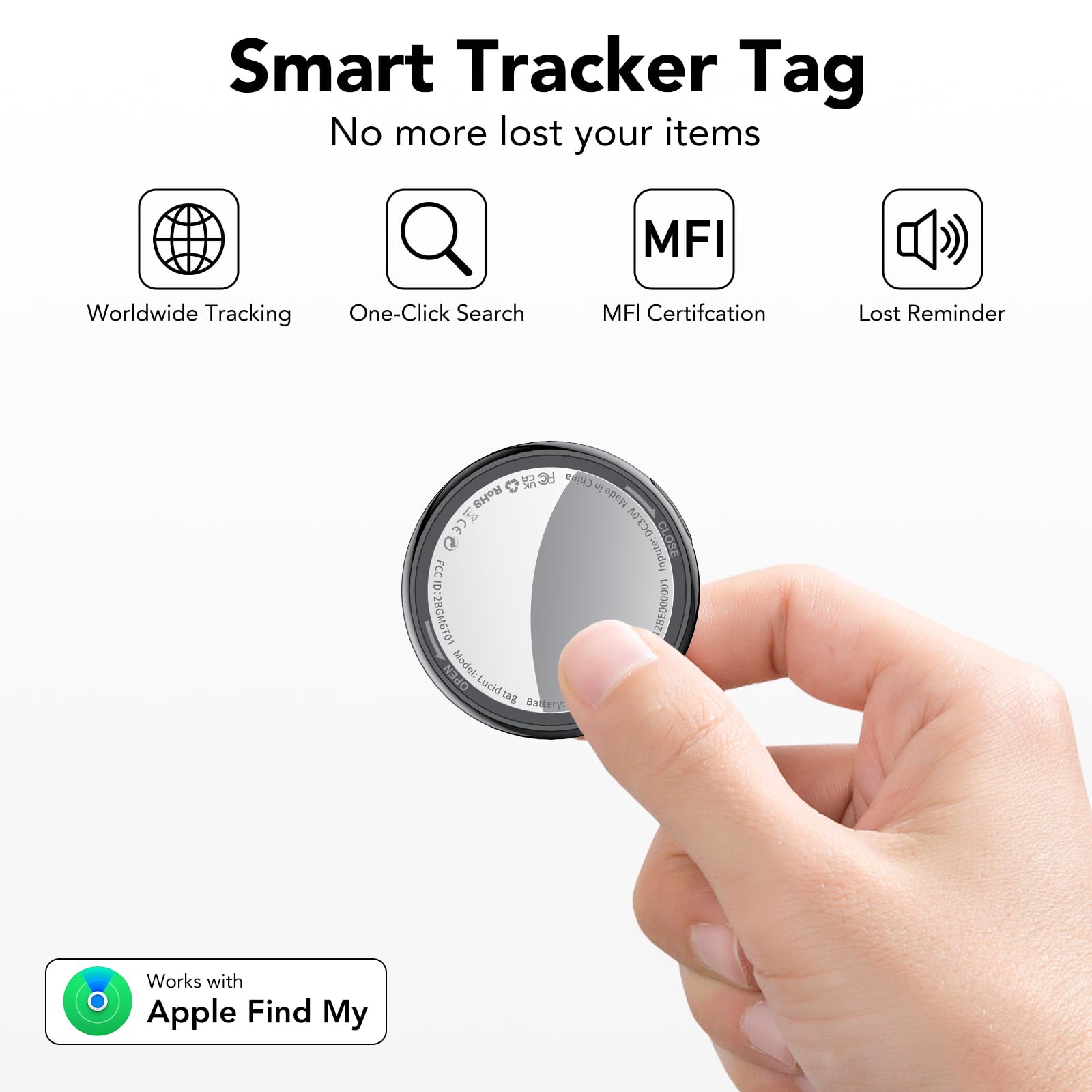 Tukio Bluetooth Tracker Tag 4 Pack, Apple Find My Compatible Item Locator, IP67 Waterproof Smart Key Finder with Loud Alert and Replaceable Battery