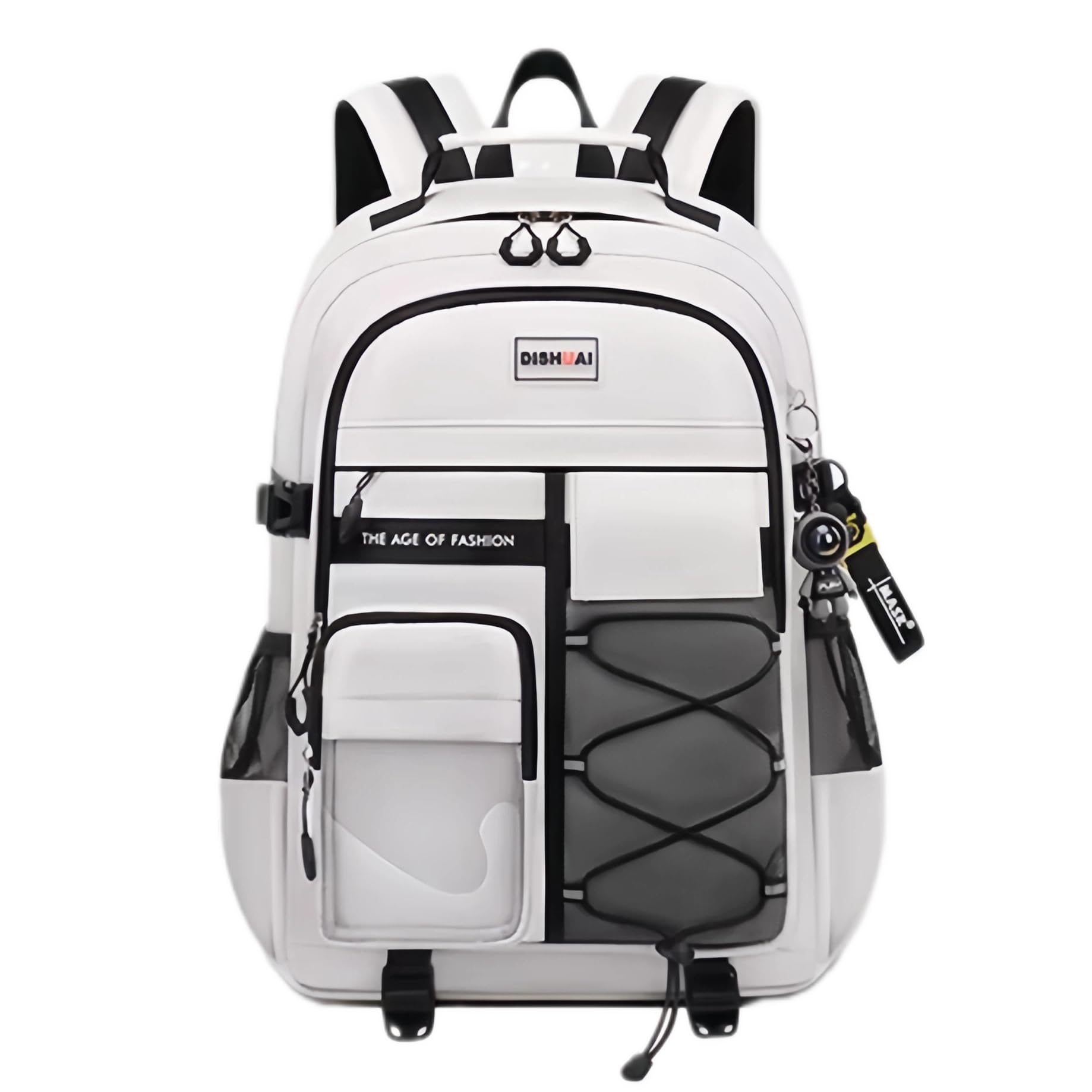 Lightweight Waterproof School & College Backpack with Ergonomic Support, Chest Strap, Fashion Keychain