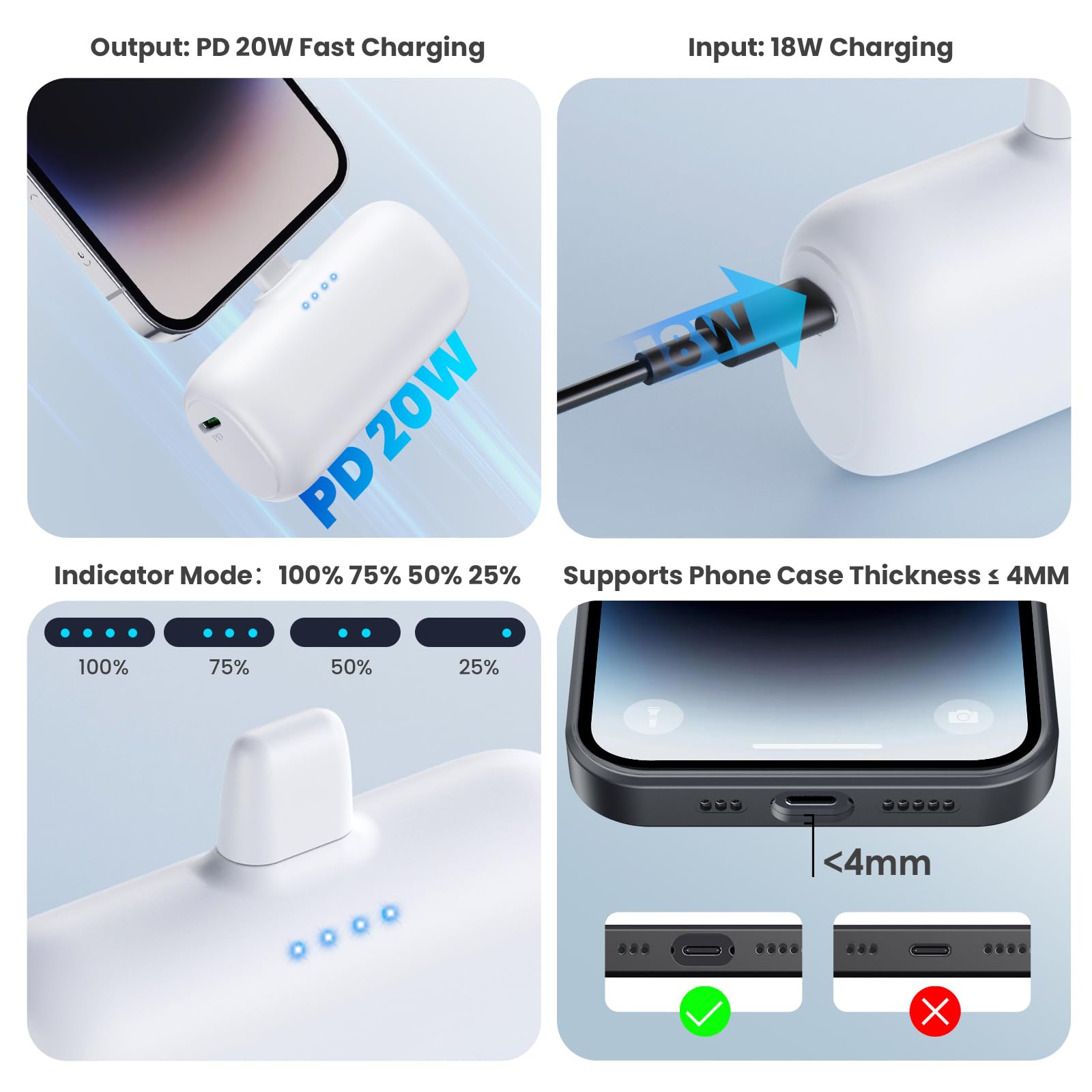 Mini 5200mAh Portable Charger for iPhone – Compact Plug-In Power Bank (2 Pack)