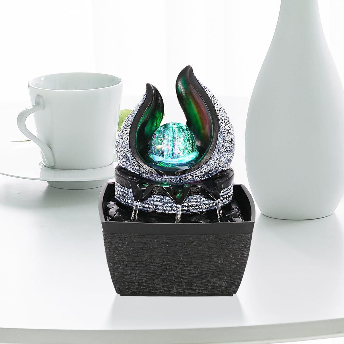 Artistic LED Crystal Ball Tabletop Fountain – 3-Level Adjustable Indoor Water Feature (Painted Finish)