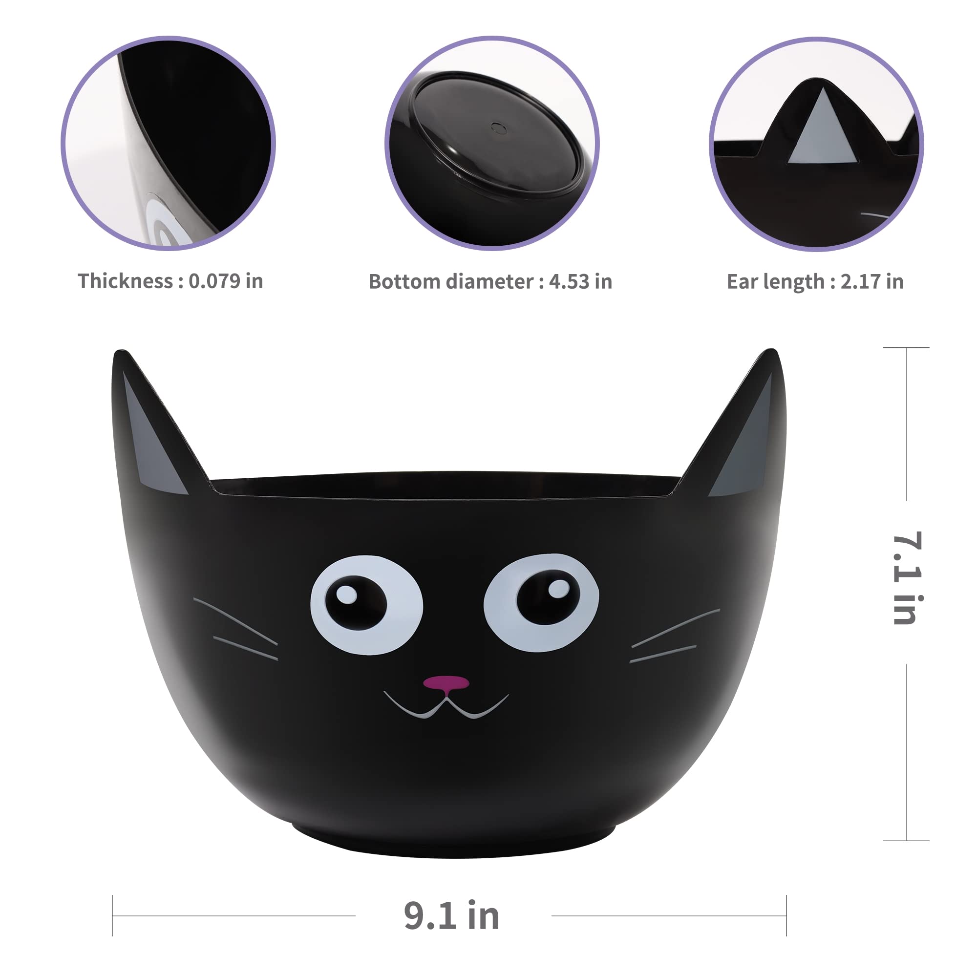 Black Cat Halloween Candy Bowls Set – 3-Pack Plastic Serving Bowls for Trick-or-Treat & Party Snacks (Black, Purple & Orange)