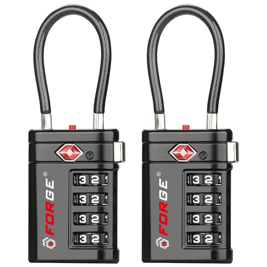 Forge Optimus TSA008 Cable Luggage Lock 2 Pack, Heavy Duty 4-Digit Combination Travel Security Lock with Open Alert Indicator