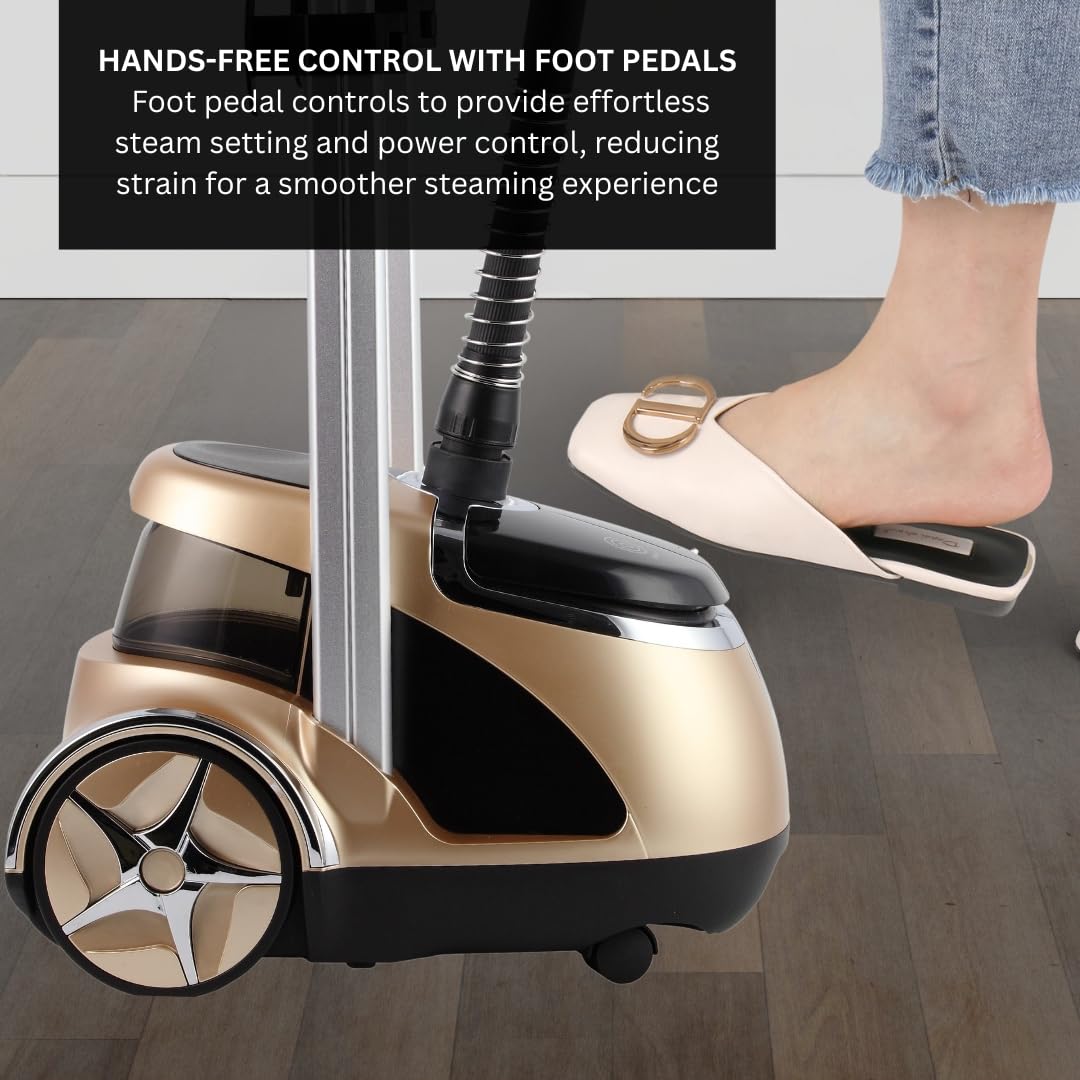 Professional Standing Garment Steamer 1500W with 1.8L Tank, Dual Bar Support and Rolling Wheels System
