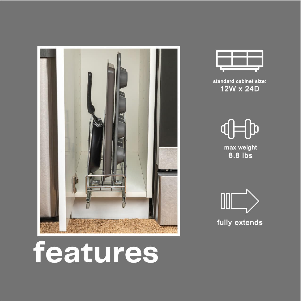 Household Essentials Glidez 3-Slot Pull-Out Cookware Organizer – Chrome Slide-Out Rack for Pots & Bakeware