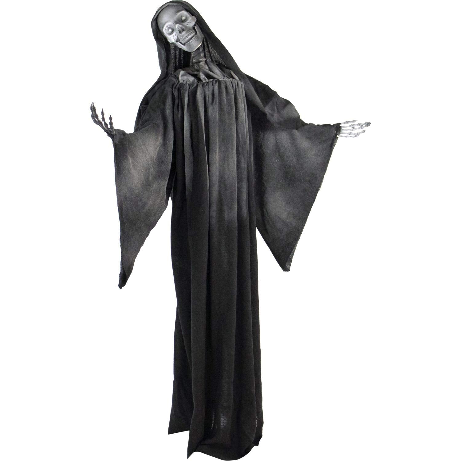 Haunted Hill Farm 63-in. Talking Reaper Halloween Animatronic, Indoor or Outdoor Halloween Decoration with Flashing White Eyes, Poseable and Battery Operated Fright Props for Home or Haunted House