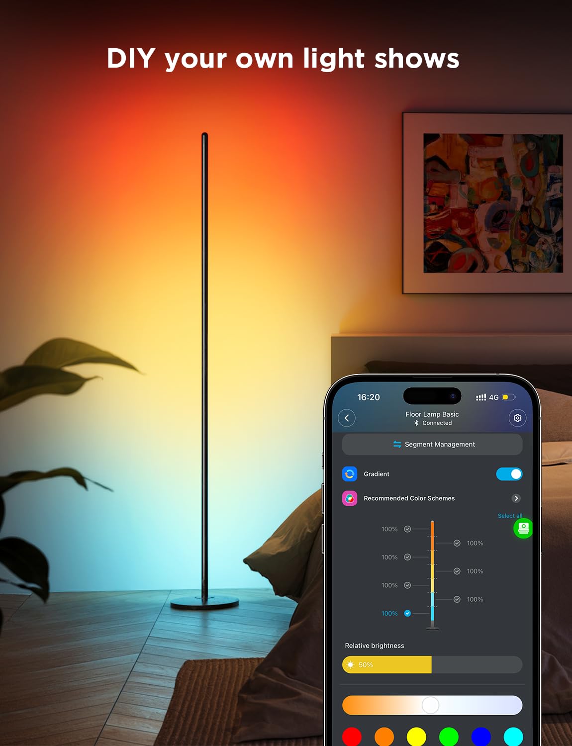 Govee RGBIC Smart Floor Lamp with 16 Million Colors, 85 Scenes & Alexa Voice Control – Black (1000lm)