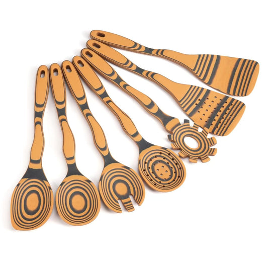 7-Piece Pinewood Fiber Kitchen Utensil Set – Dishwasher Safe, Ergonomic Curved Handles (Natural & Slate)