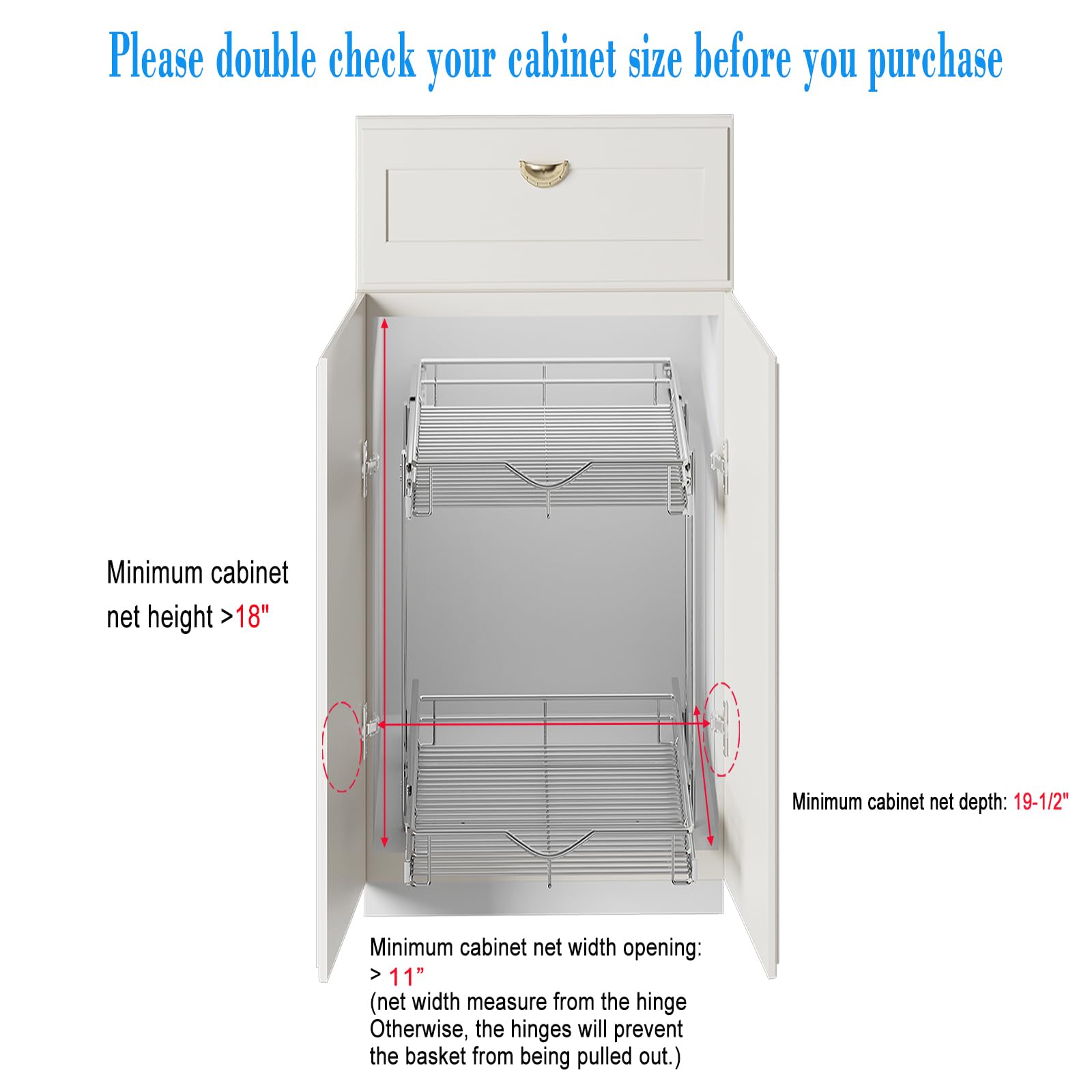 DINDON Narrow 2-Tier Chrome Pull-Out Cabinet Organizer – Heavy-Duty Metal Slide-Out Shelves for Compact Cabinets