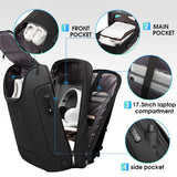 BANGE Anti-Theft Business Laptop Backpack – Waterproof Travel Backpack with USB 3.0 Fast Charging, Fits 17.3” Notebooks (Black)