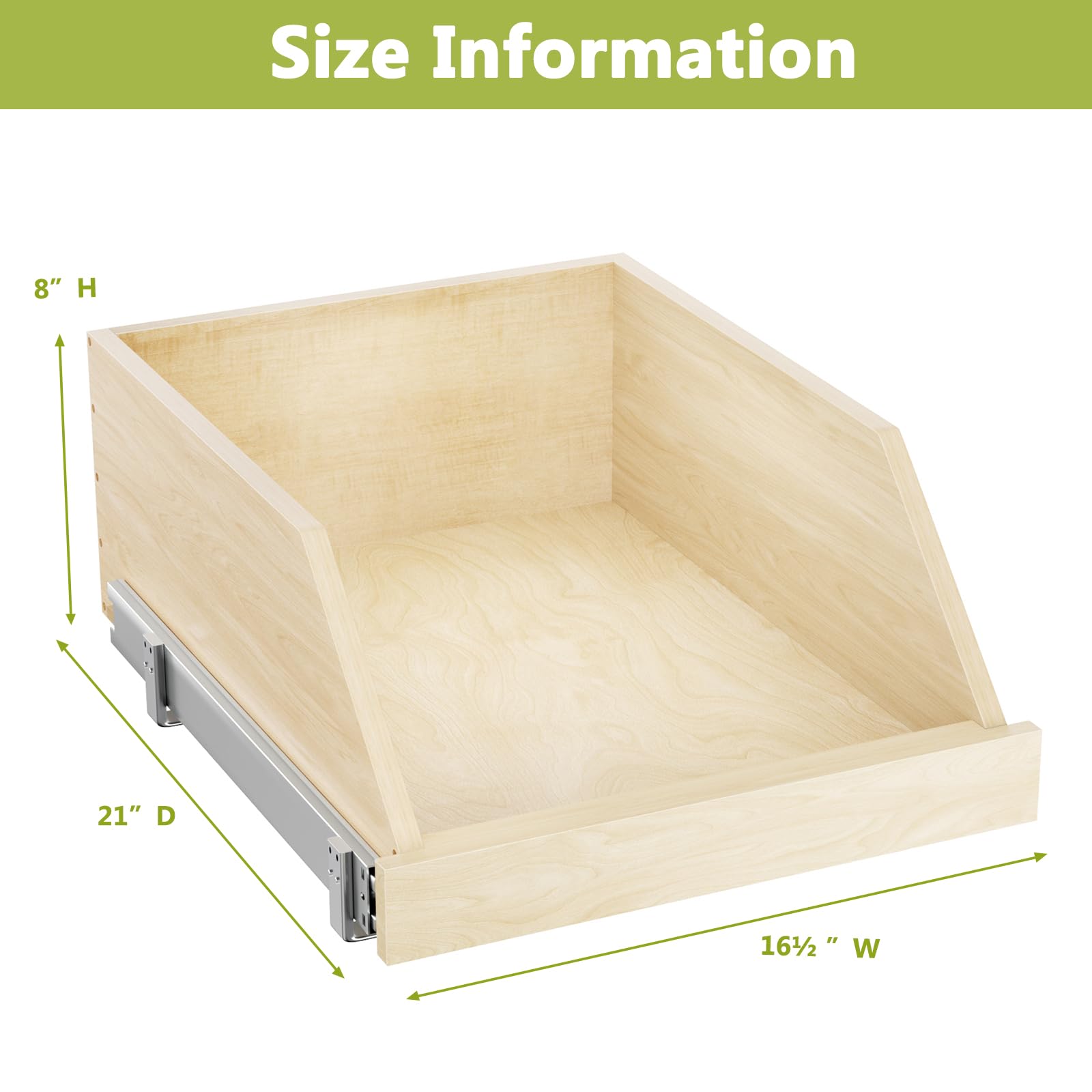 Lovmor Beveled Pull-Out Cabinet Drawer – Tall Solid Wood Slide-Out Organizer for Pantry & Kitchen