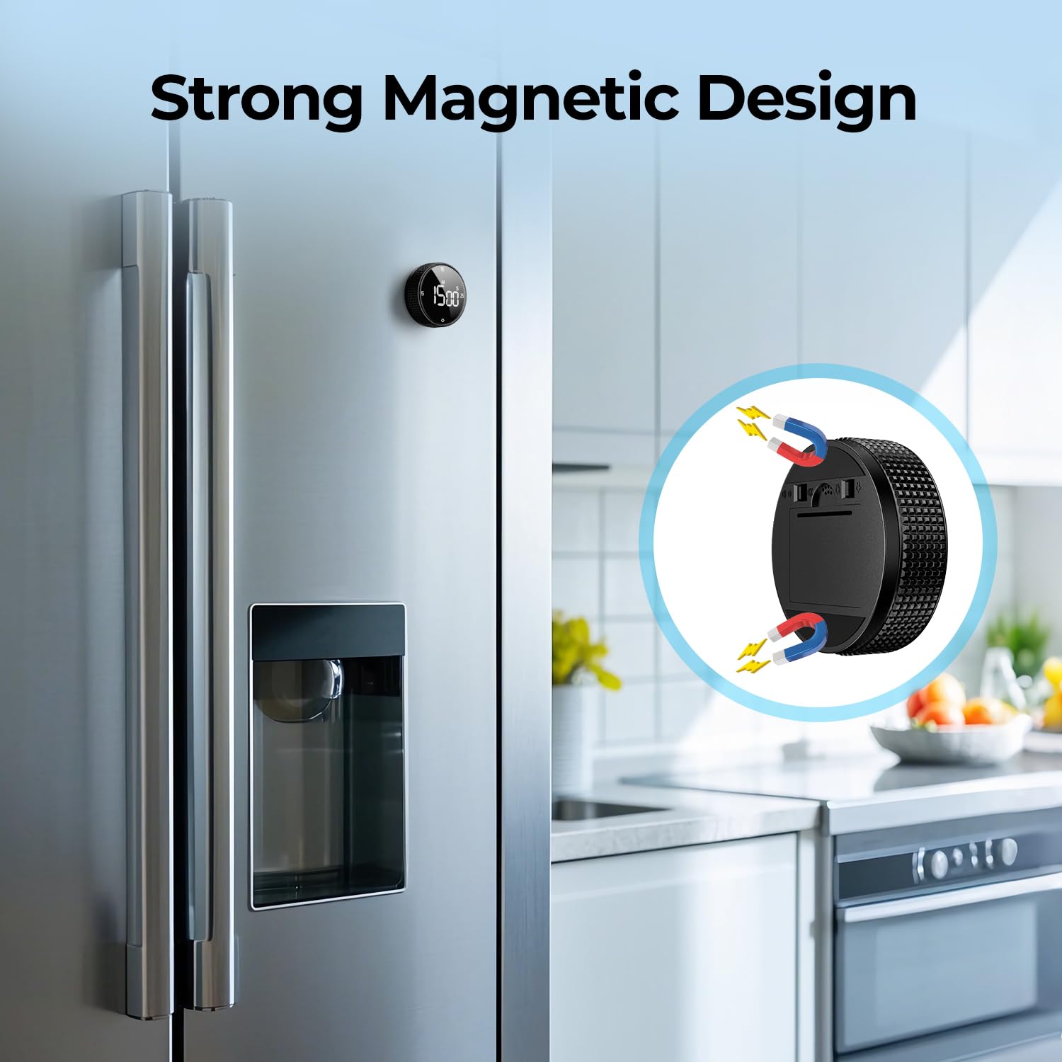 ALLBEAN Magnetic Kitchen Timer with Rotating Dial, Loud Alarm & Large LED Display – Black