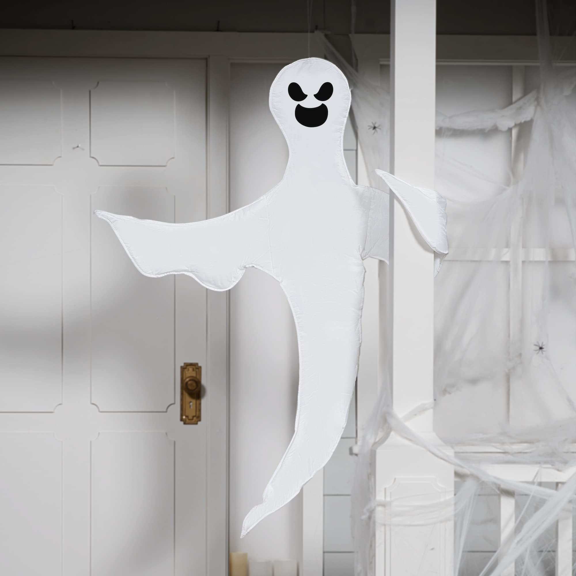 Happy Halloween Tree Ghost Decoration – 53” White Wrap-Around Ghost with Adjustable Arms (Weatherproof Outdoor Decor)