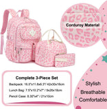 Pink Leopard Corduroy 3-Piece School Backpack Set