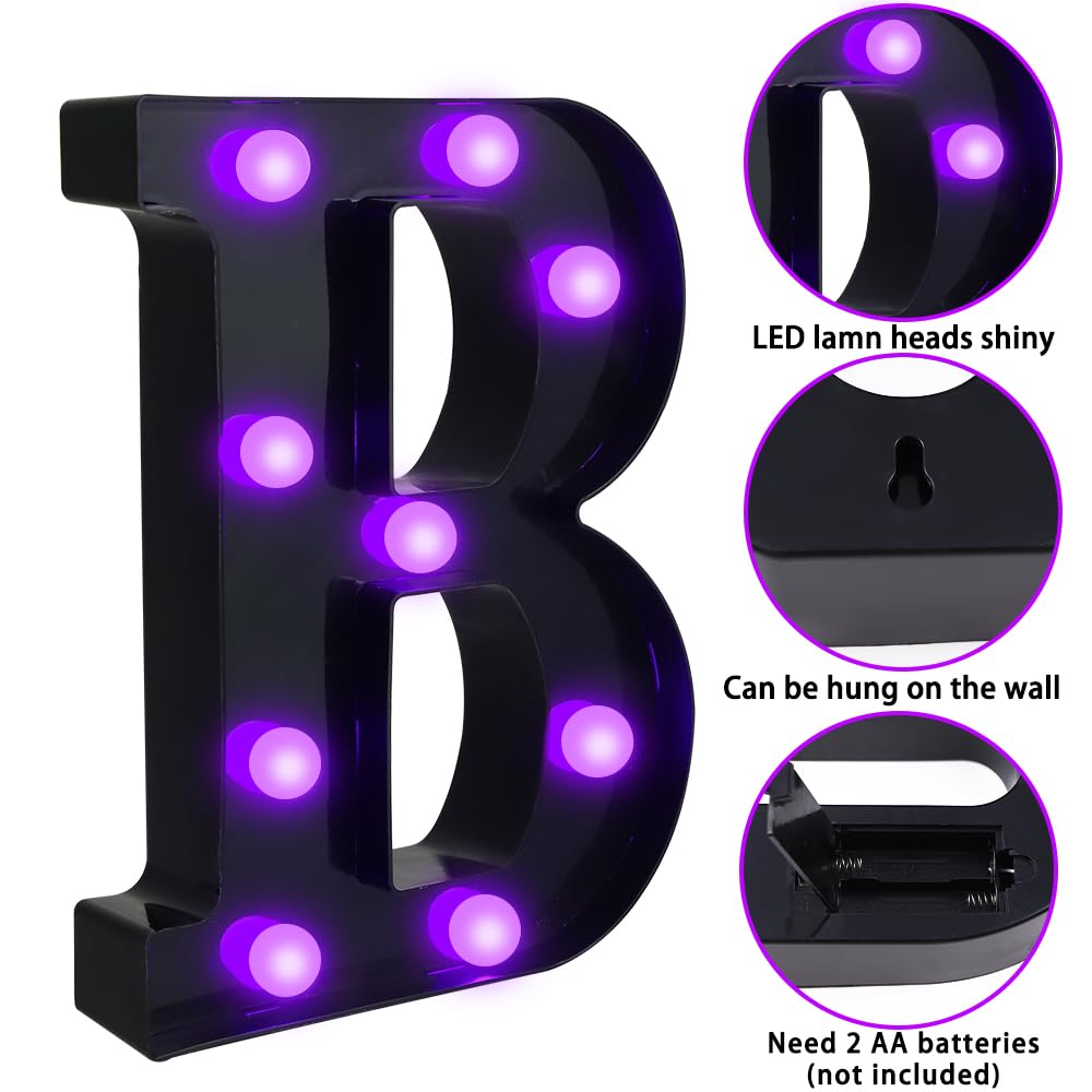 Halloween “BOO” LED Marquee Letters – Black Shell with Purple Glow, 3-Pack Spooky Light-Up Signs for Indoor & Outdoor Décor