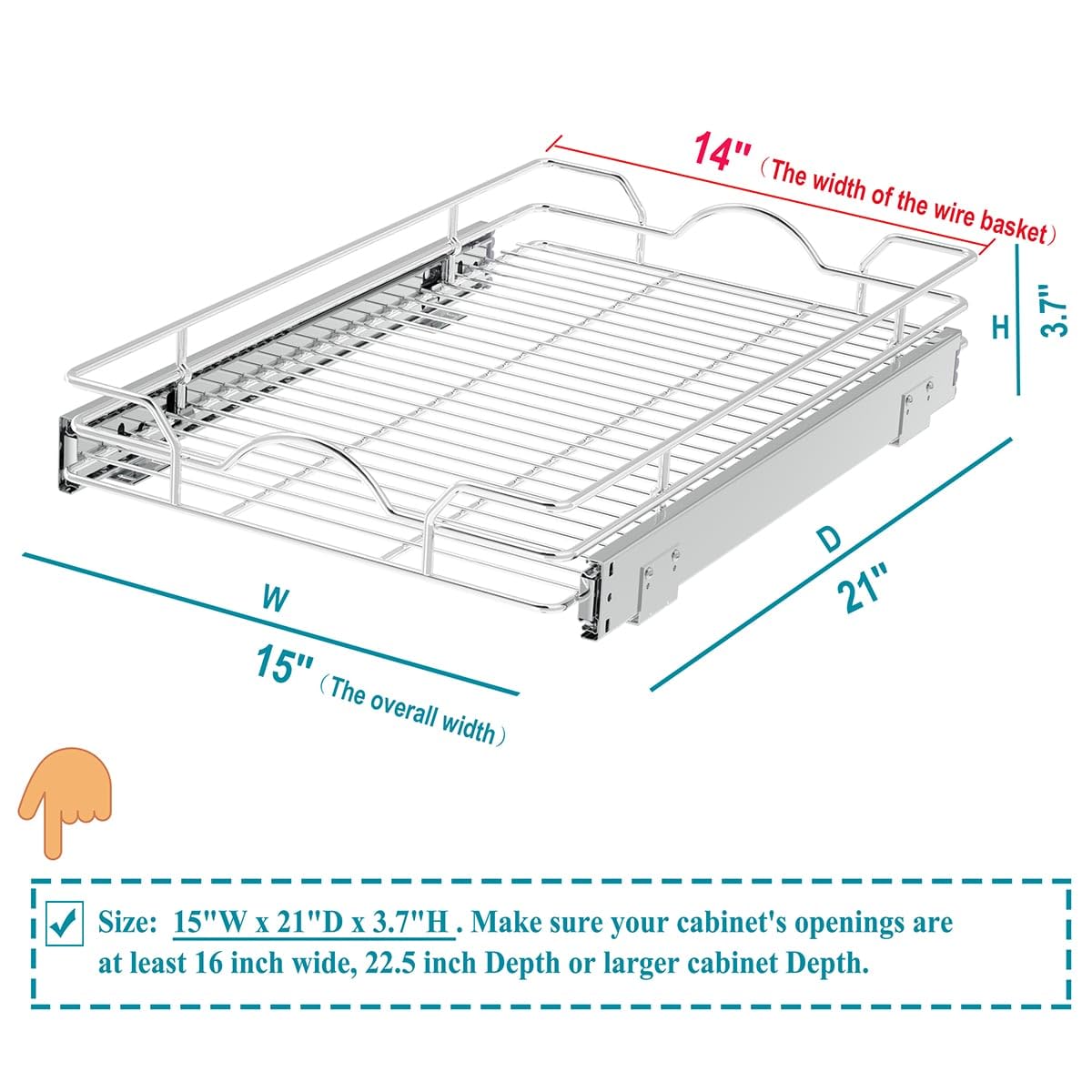 Slim Pull-Out Cabinet Organizer – 1-Tier Silver Sliding Wire Shelf for Kitchen, Bathroom & Pantry
