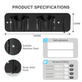 HOMEASY Wall-Mount Mop & Broom Holder – Heavy-Duty Stainless Steel Organizer with Hooks (Black, 2 Pack)
