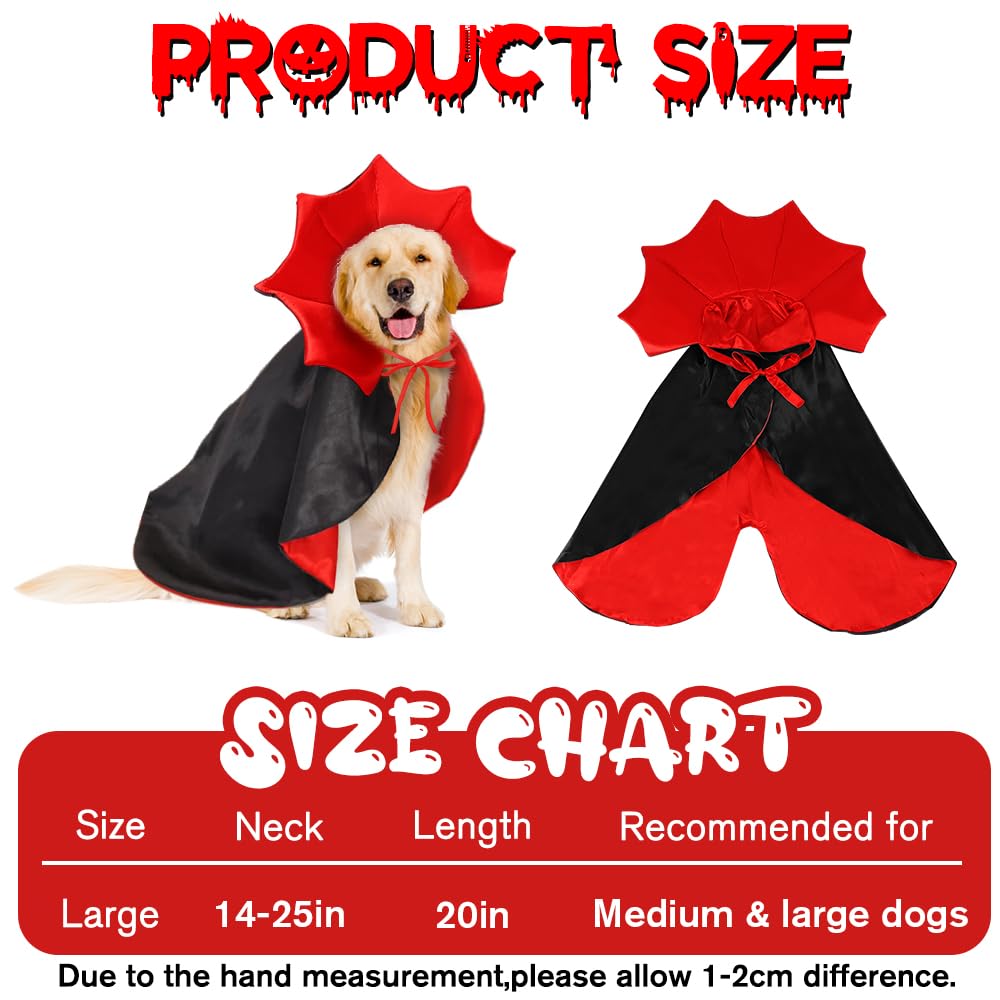 Dog Vampire Cape Costume – Black & Red Halloween Cloak for Medium and Large Dogs