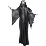 Haunted Hill Farm 63-in. Talking Reaper Halloween Animatronic, Indoor or Outdoor Halloween Decoration with Flashing White Eyes, Poseable and Battery Operated Fright Props for Home or Haunted House