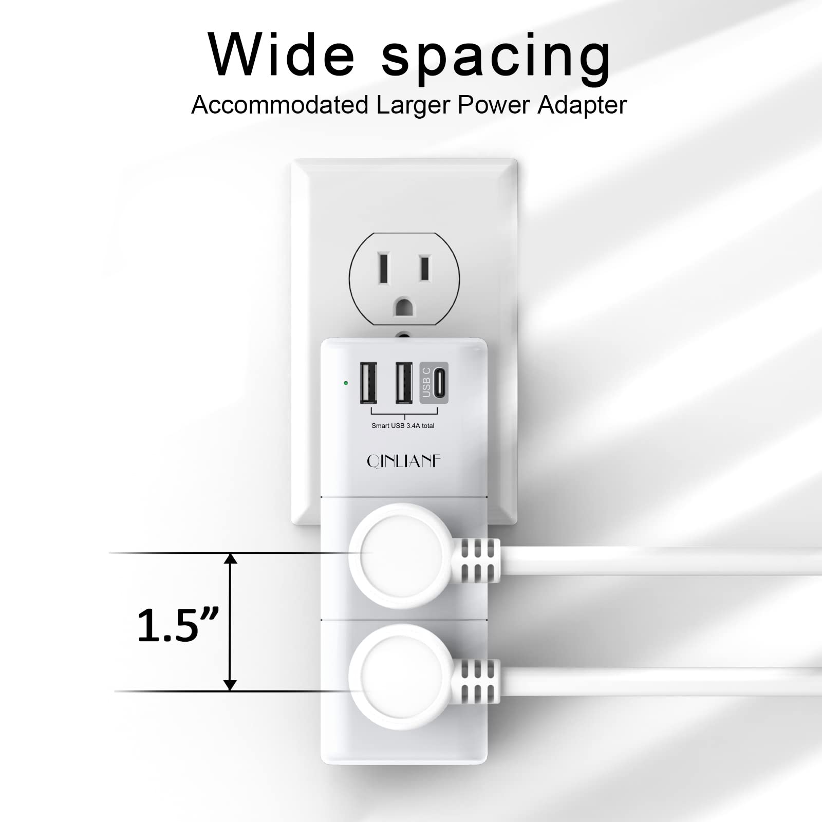 9-in-1 Rotating Power Outlet Extender with USB-C – Surge Protector Wall Charger with 6 AC Ports
