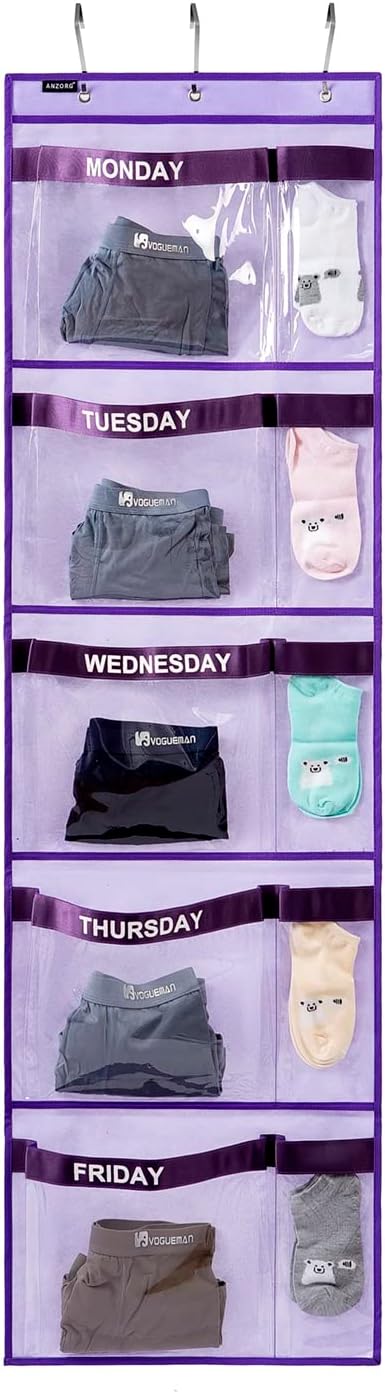 Purple Monday-Friday Kids Hanging Clothes Organizer