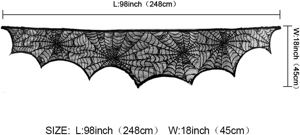 Black Lace Spider Web Mantel Scarf – Elegant Halloween Fireplace Decoration for Spooky Home Décor (18x96 Inches)