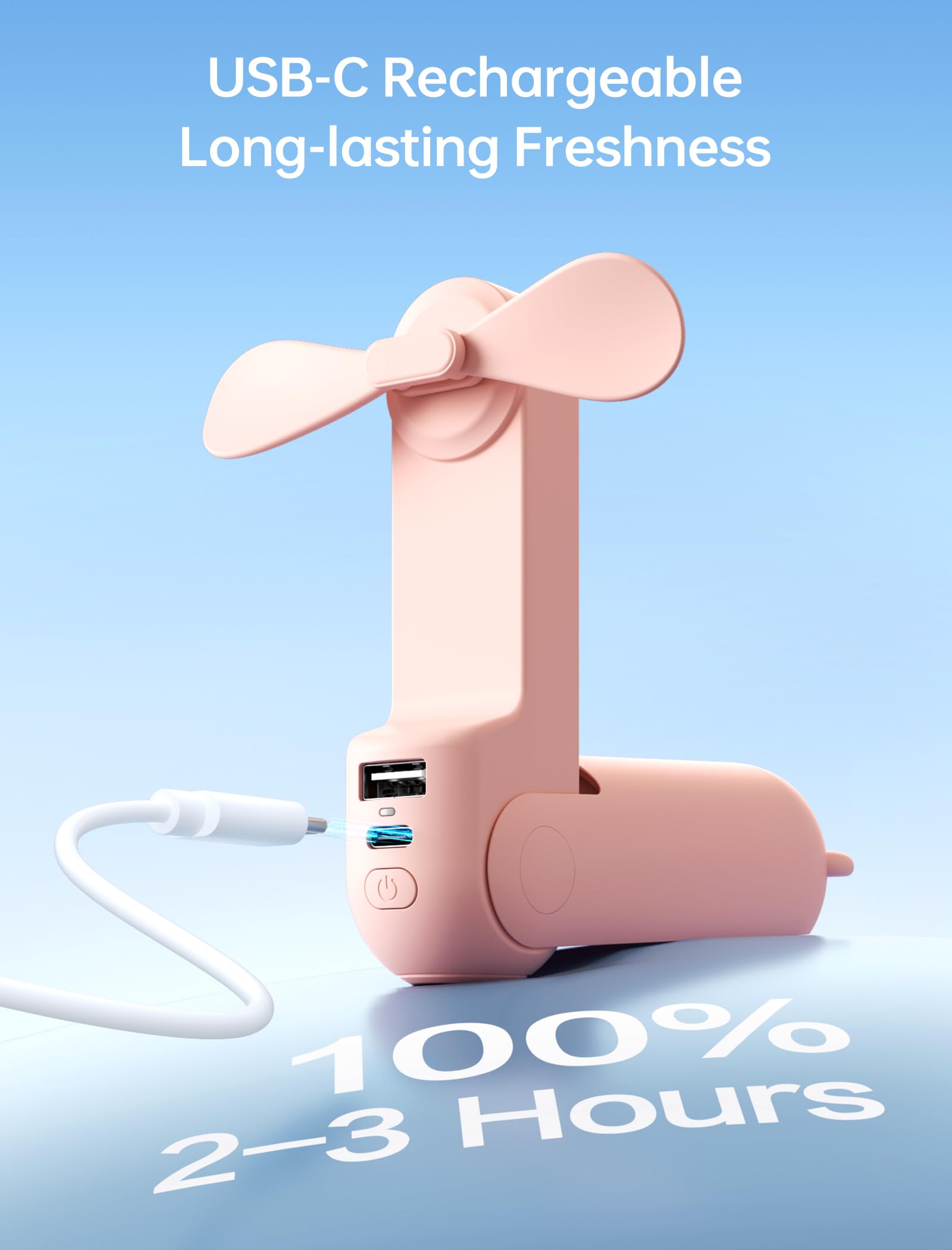 Cute Bear Portable Mini Fan with Flashlight & Power Bank – Foldable Pocket Cooling Fan for Travel, Makeup & Outdoor Use