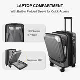 LEVEL8 Grace 20” Expandable Carry-On Luggage with Front Laptop Compartment, Hard Shell Spinner Suitcase with TSA Lock (Grey)