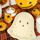 Beige Ghost Halloween Paper Plates – 24 Pcs 8.5" Cute Neutral Disposable Plates for Parties, Baby Showers & Summerween