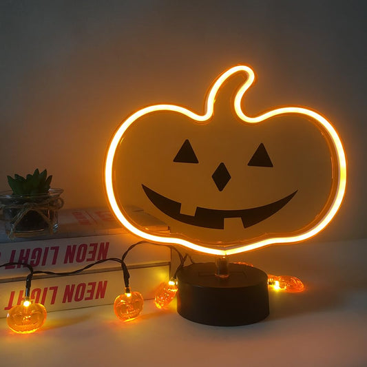 Pumpkin Neon LED Sign – Orange Halloween Emoji Design, USB & Battery Powered Table Décor Light for Kids & Party